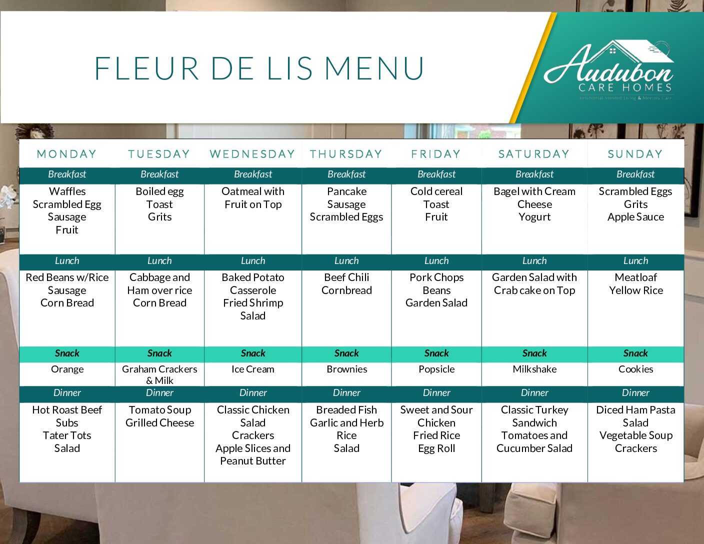 Audubon - Fleur De Lis Menu - Snack Added