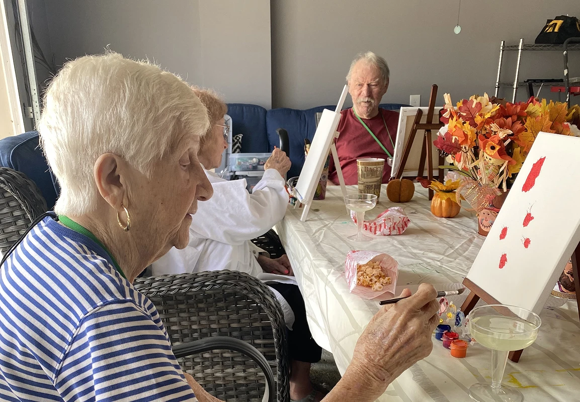 Audubon Care Homes Seniors painting, memory care activity